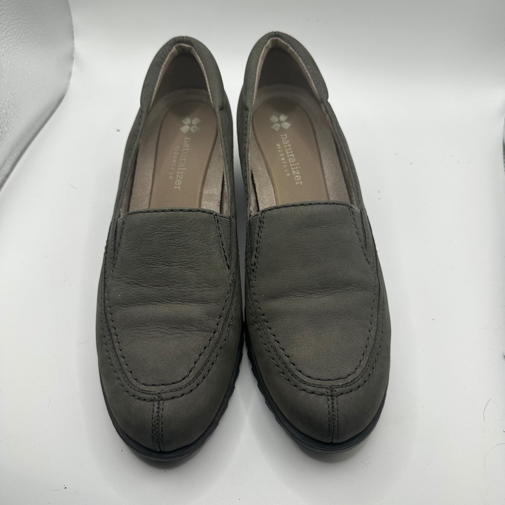 Naturalizer N5 Contour Womens 8M Grey Leather Slip On Wedge Loafers Shoes - Picture 3 of 5